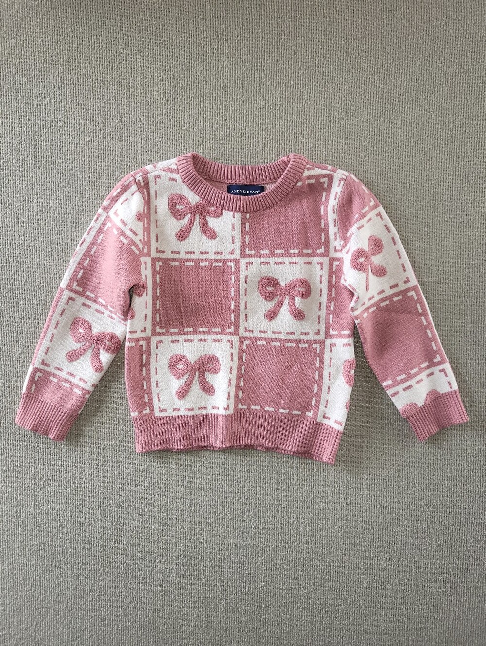 Andy & Evan Size 3t Pink and White Bow Sweater